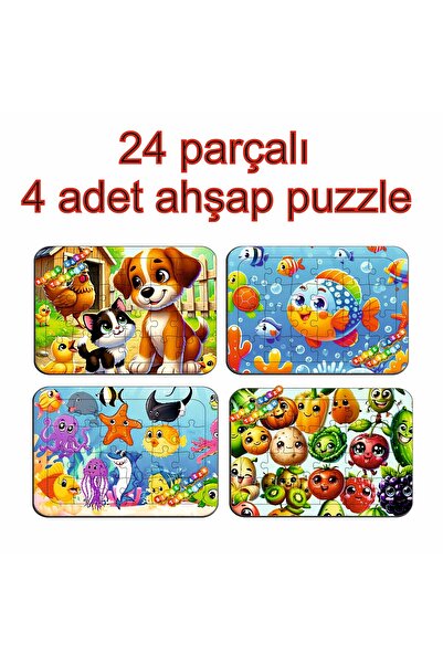 Bilge Lazer Çocuklar İçin Eğitici ve Öğretici Ahşap Renkli Puzzle 4lü Set 11