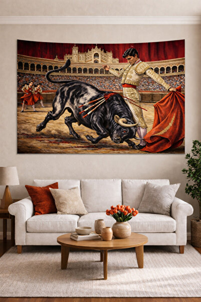 Vendini Vintage Serisi Matador Ve Boğa Duvar Halısı Duvar Örtüsü Wall Tapestry