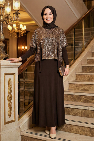 MR.MODAMİRA Kadın Sandy Kahverengi Özel Tasarım Davet Anne İkili Pul Detaylı ...