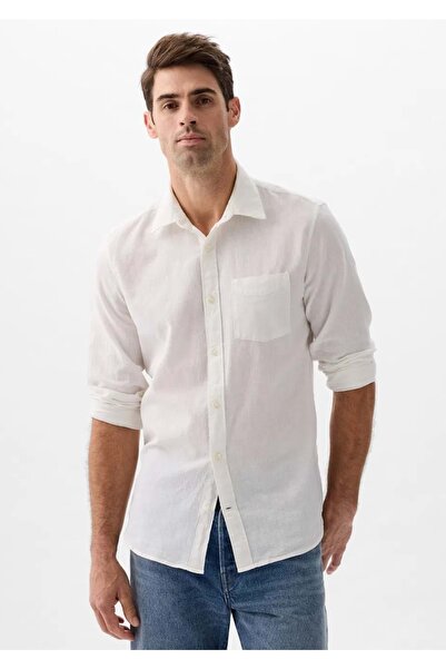 GAP Πουκάμισο από μείγμα λινών Standard Fit 885302 Ανδρικό Πουκάμισο ΛΕΥΚΟ