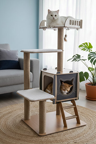 Patihomes منزل الخدش واللعب للقطط من Pati Homes Pro مع سرير مقاس XL - لوحة خد...