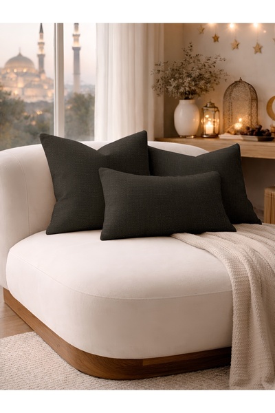 Perle Антрацитна ленена декоративна калъфка за възглавница с текстура | Модер...