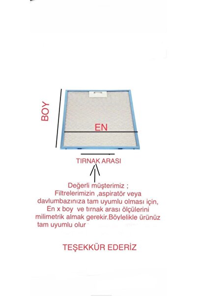 Arçelik 25,3x30 Cm Davlumbaz Alüminyum Yağ Filtresi 253x300 !!alt Kısmı Tırnaklı!! Uyumlu