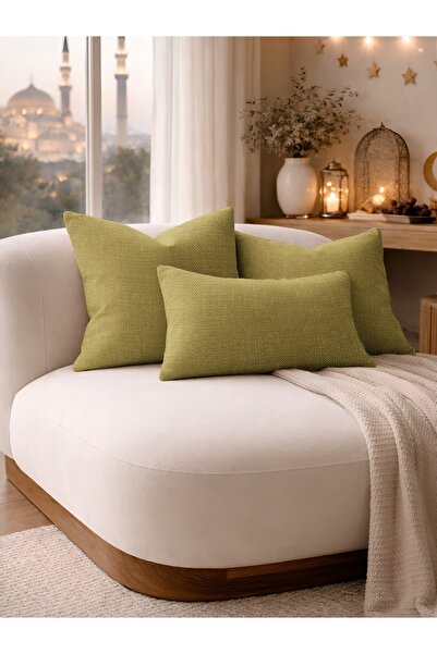 Perle Yağ Yeşili Keten Dokulu Dekoratif Kırlent Kılıfı | Modern Salon Koltuk ...