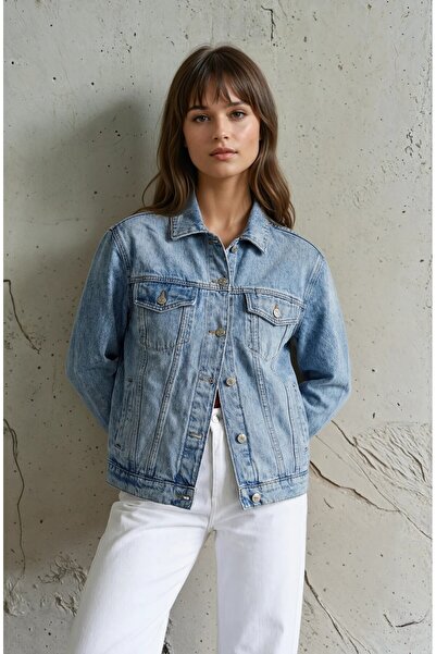 soi fashion سترة من الدنيم بجيب مزدوج وأزرار للإغلاق