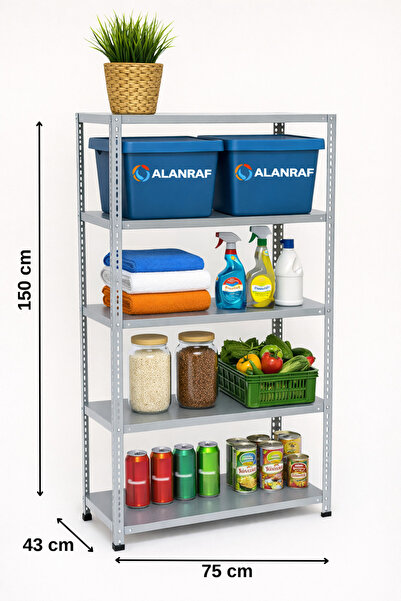 ALANRAF 5 Katlı Galvaniz Çelik Raf - Depo, Arşiv, Kiler, Dosya, Market Rafı 4...