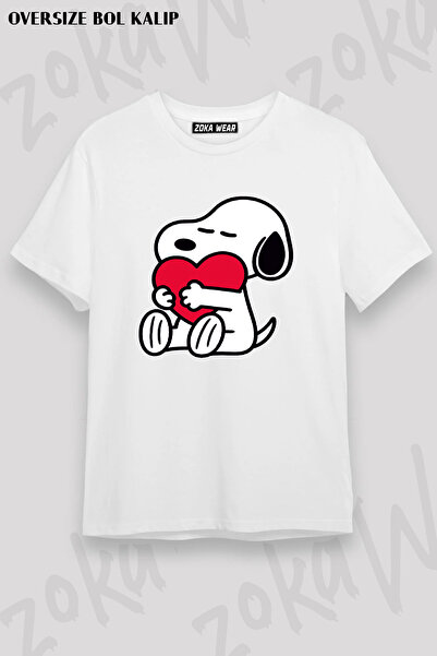 ZOKAWEAR Unisex Oversize Kalıp Snoopy Çizgi Karakteri Tasarım Baskılı Tshirt