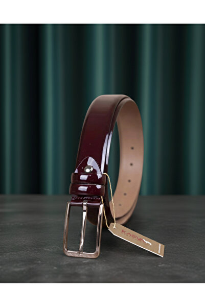 KASVA DERİ حزام جلد أصلي من الجلد باللون الأحمر الداكن مقاس 3.5 سم