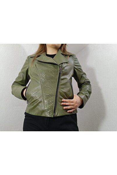 hoaryage Genuine Lambskin Soft Leather, Snake Print Pattern Leather Coat Blaz...