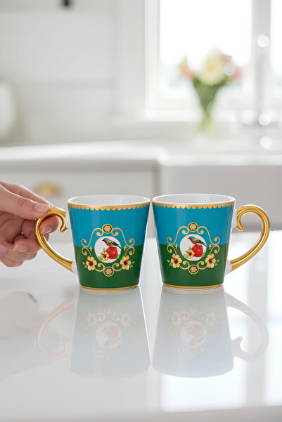 Yumuk Shop 2 Li Lüks Soho Bird Green Narlı Kupa Seti