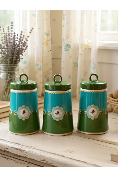 Yumuk Shop 3 Lü Lüks Bird Green Soho Vakumlu Kavanoz Seti