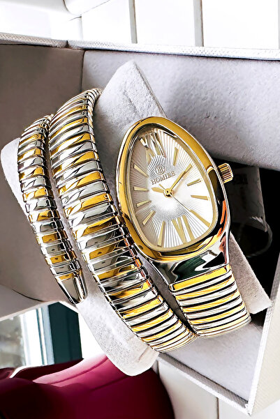 Homies ساعة يد نسائية بعلبة خاصة على شكل ثعبان مقاومة للماء بلونين وسوار من ا...