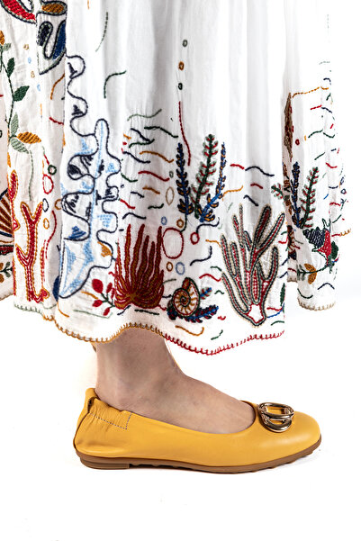 VİVENS MODA Women's Mustard Stylish Metal Buckle Casual Ballerinas