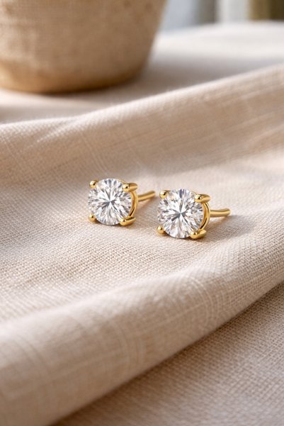 Stelo Forte Minimal Design Women's Gold Color Zircon Stone Round Cut Stainless Steel Stud Earrings