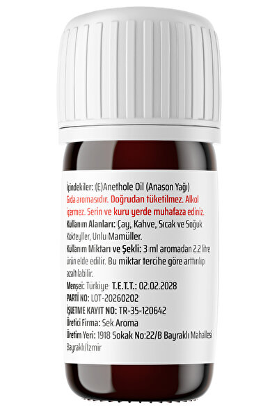 Sek Aroma Özel Kristalize Saf Anason Yağı 15 ML (5 LİTREYE UYUMLU)