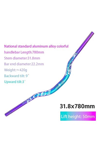 ROBESBON Lunje 50 Rise Eğimli Rainbow 780 mm Alüminyum Bisiklet Gidonu, 31.8 mm