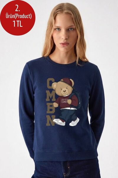 COMBİNE MİCHAİL Hanorac de damă CMBN cu imprimeu ursuleț, albastru marin