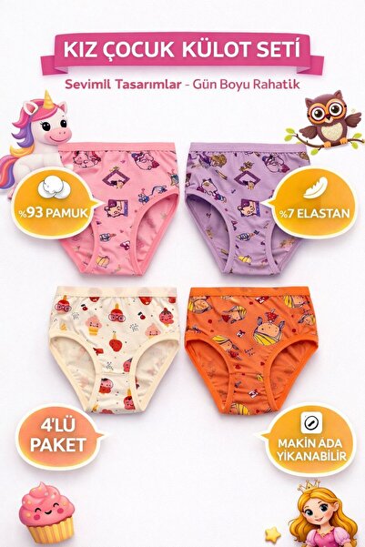 HB TREND Pamuklu Penye Kız Çocuk Bikini Külot 4'lü - Günlük Kullanım Için kon...