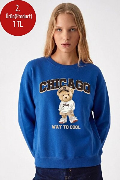 COMBİNE MİCHAİL Hanorac albastru cu imprimeu Chiacago Bear pentru femei