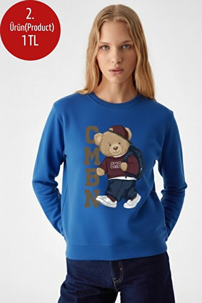 COMBİNE MİCHAİL Hanorac albastru cu imprimeu ursuleț CMBN pentru femei