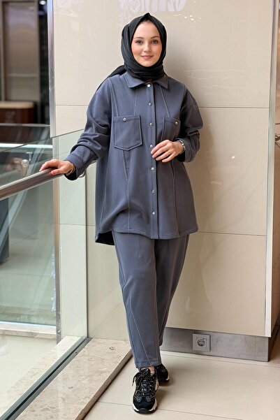 Ghisa İnce Zincir Detaylı Cepli Kap Pantolon Modal Takım