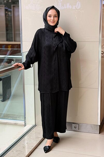 Ghisa Piton Desenli Şal Yaka Tunik Pantolon Takım