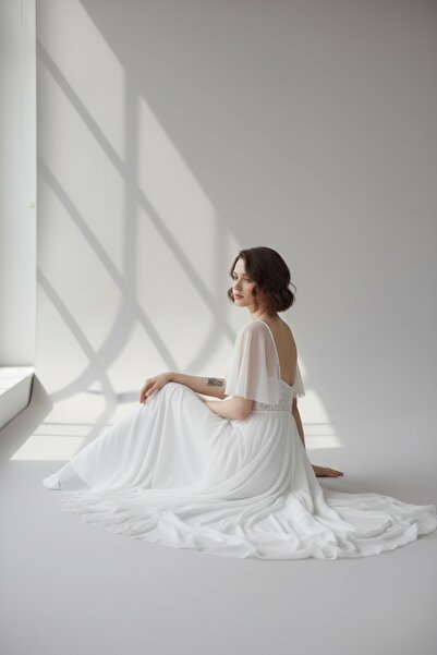 bride in love KLOŞ KESİM KOLLU,LİKRA TÜL,TRANSPARAN BEDEN GELİNLİK,NİKAH ELBİSESİ