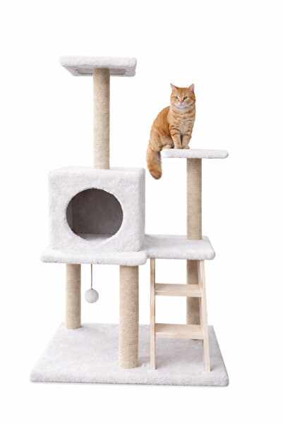 Catoys Çok Katlı Kedi Tırmalama Platformu Merdivenli Kedi Evi (beyaz)