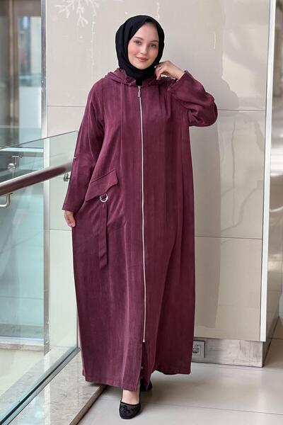 Nurcan Çetin Kapşonlu Cep Detaylı Tam Boy Fermuarlı Kap