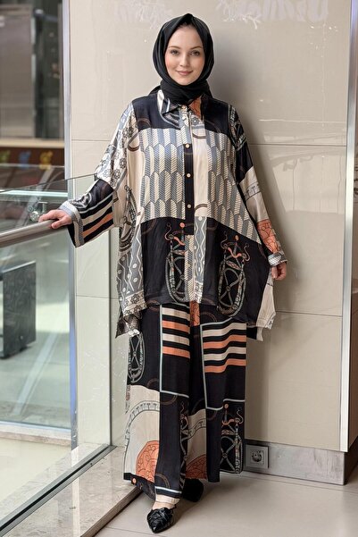 Ghisa Shawl Patterned Bat Sleeve Shirt and Pants Set