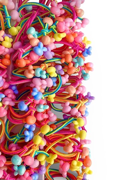 SHEKER HOME 8 Li Tavşan Neon Renkli Boncuklu Lastik Toka