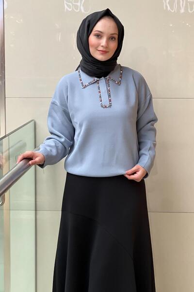 Ghisa Guler de cămașă cu guler colorat din tricot cu pietre