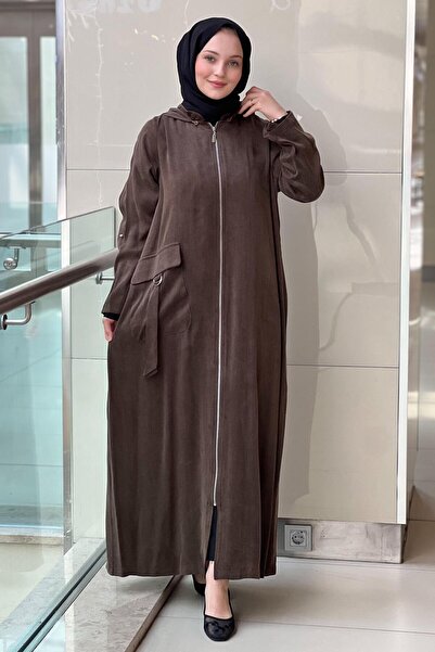 Nurcan Çetin Kapşonlu Cep Detaylı Tam Boy Fermuarlı Kap