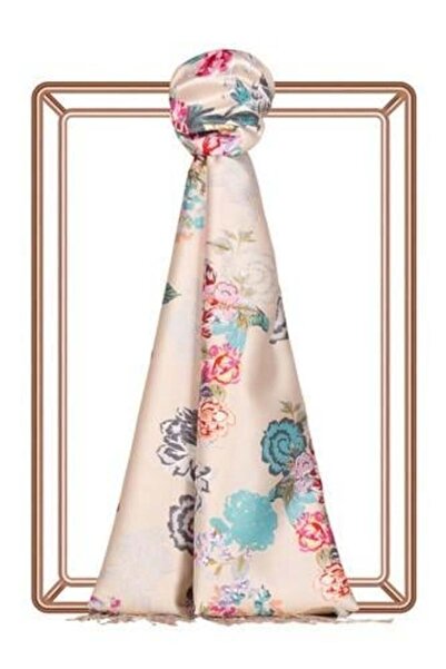 ipekevi 5716 Yalı Bahçesi Desenli İpek Şal Vizon