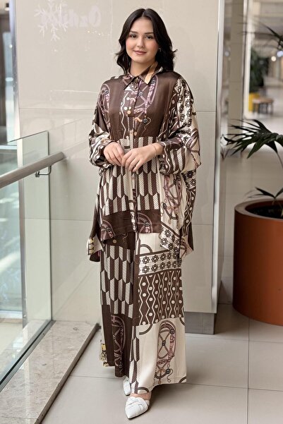 Ghisa Shawl Patterned Bat Sleeve Shirt and Pants Set