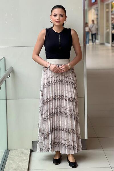 sentez giyim Sentez Desenli Piliseli Etek