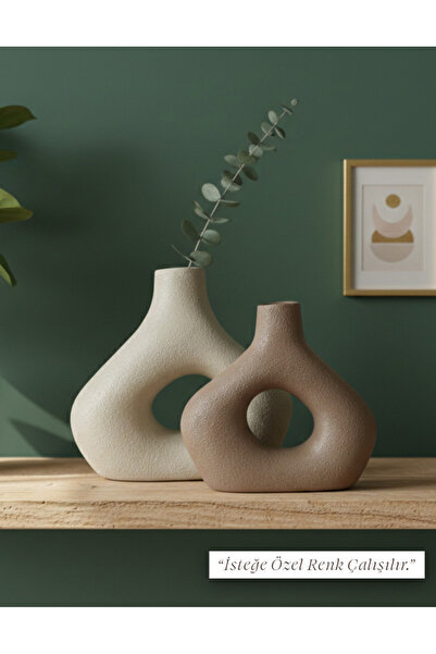 Liora Ceramic Minimal Organik Form Vazo (2’li Set) 20x17cm, 14x12cm - Ev Dekoru