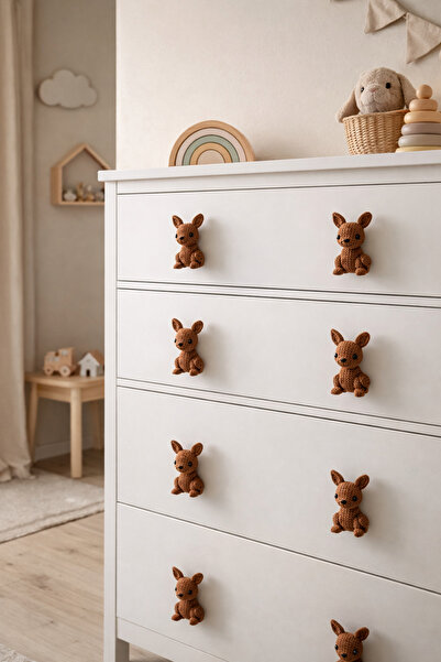 Rekatech Çocuk Odası Örgü Desenli Dekoratif Çekmece Kulpu KANGURU Hayvan Figü...