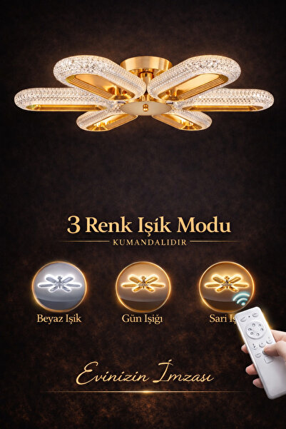 Marsel Lighting SERRA 6LI GOLD KUMANDALI AVİZE 3 RENK LED SECENEKLİ SALON OTU...