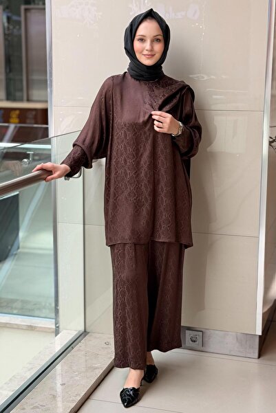 Ghisa Piton Desenli Şal Yaka Tunik Pantolon Takım