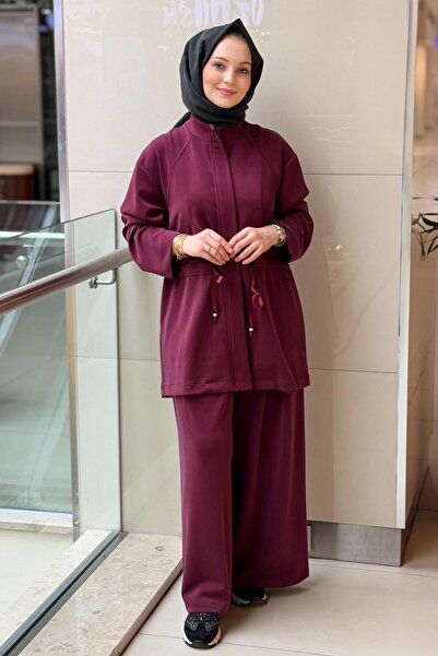 Ghisa Önden Fermuarlı Bel Büzgülü Kap Pantolon Modal Takım