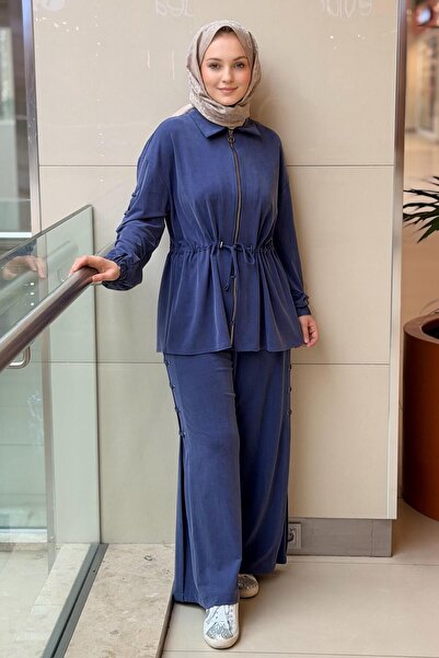 Ghisa Bağ Detaylı Önden Fermuarlı Bel Büzgülü Kap Pantolon Takım