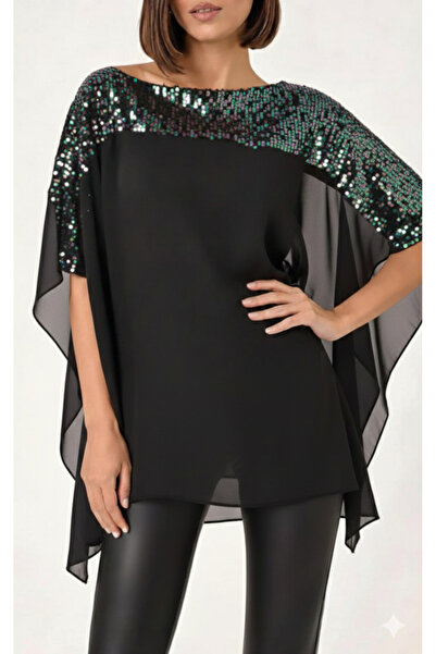 guawwi Kadın Payetli Kayık Yaka Gece Abiye Hırka / Şal