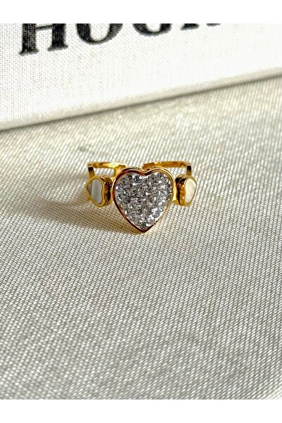 FIERA JEWELRY خاتم نسائي من الفولاذ قابل للتعديل مرصع بحجر الزركون على شكل قلب