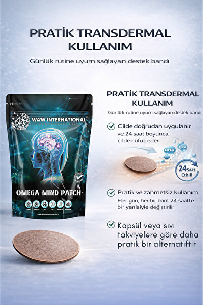 waw international Omega Mind Patch - Hafıza ve odaklanma İçin Omega 3 Desteği, Beyin Fonksiyonlarını Güçlendirici bant