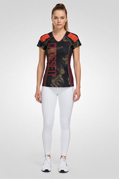 Reebok تيشيرت ضاغط مموه متعدد الألوان لتدريبات كروس فيت للنساء