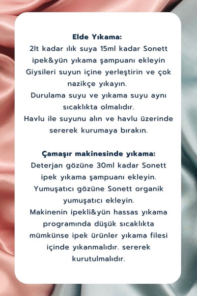 Sonett Ipek Ve Yün Şal, Eşarp, Yorgan, Yastık Kılıfı Için 1 Litre Organik Yıkama Şampuanı Deterjanı
