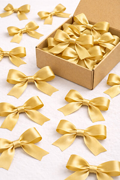 edalle 50 τμχ Χρυσό Σατέν Προκατασκευασμένο Φιόγκο Μικρό 10mm Χειροποίητο