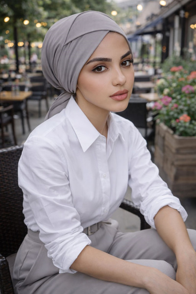 Aişe tesettür Sivi krov sa detaljnim trakama