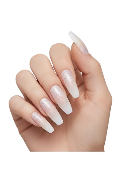 EDA LUXURY BEAUTY 24'lü Doğal Pembe Beyaz Simli Ombre French Takma Tırnak Lük...